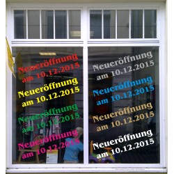 Neueröffnung mit Datum Schaufensterbeschriftung Aufkleber Werbung Auto Laden