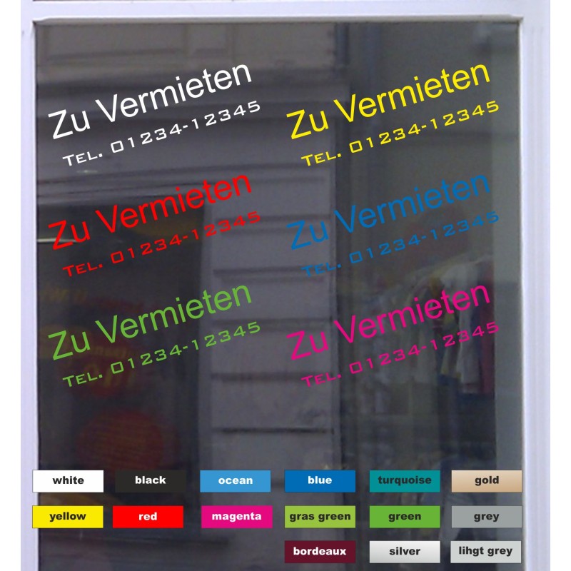 Zu Vermieten  Schaufensterbeschriftung Aufkleber Werbung Auto Laden