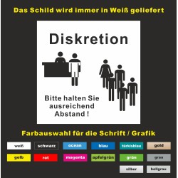 Diskretion PVC Schild bitte halten Sie Abstand Arzt Praxis Bank Empfang 20x20 cm